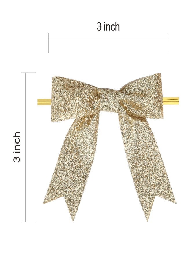 Meseey 30 Pieces 3 Inch Premade Metallic Gold Glitter Christmas Bows with Twist Tie Pretied Xmas Ribbon Bows for Gift Wrapping Basket Wedding Baby Shower Brithday Party (Gold Glitter) - Image 2